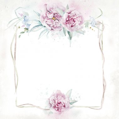 Suluboya Çiçek Çerçeve Şablonu