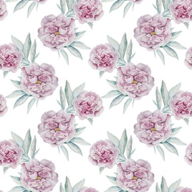 Sorunsuz suluboya Peonies çiçek deseni