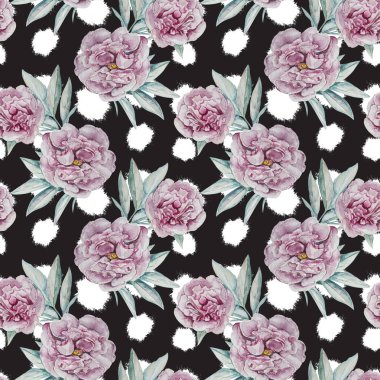 Sorunsuz suluboya Peonies çiçek deseni