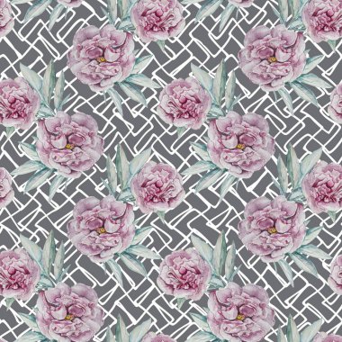 Sorunsuz suluboya Peonies çiçek deseni