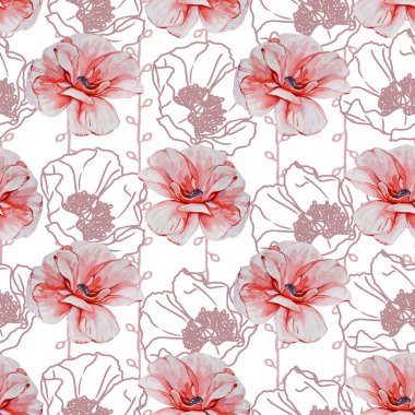 Sorunsuz suluboya haşhaş desen