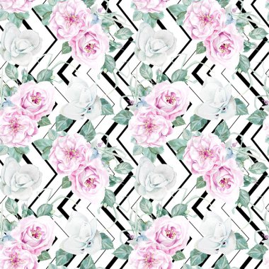 Sorunsuz suluboya Peonies çiçek deseni