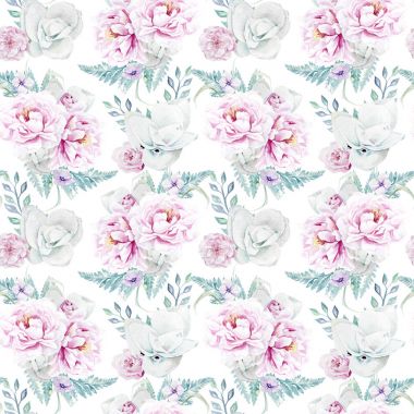 Sorunsuz suluboya Peonies çiçek deseni