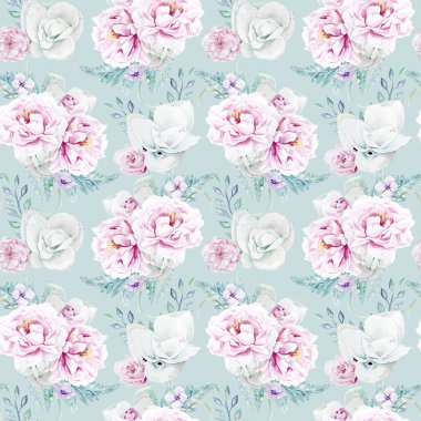 Sorunsuz suluboya Peonies çiçek deseni