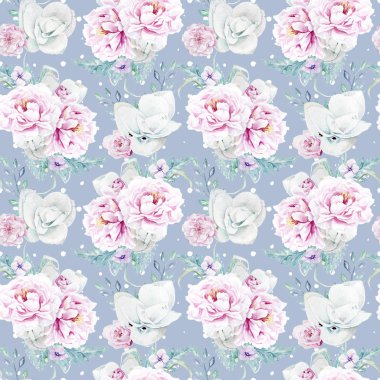 Sorunsuz suluboya Peonies çiçek deseni