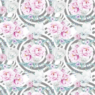 Sorunsuz suluboya Peonies çiçek deseni