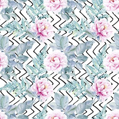 Sorunsuz suluboya Peonies çiçek deseni