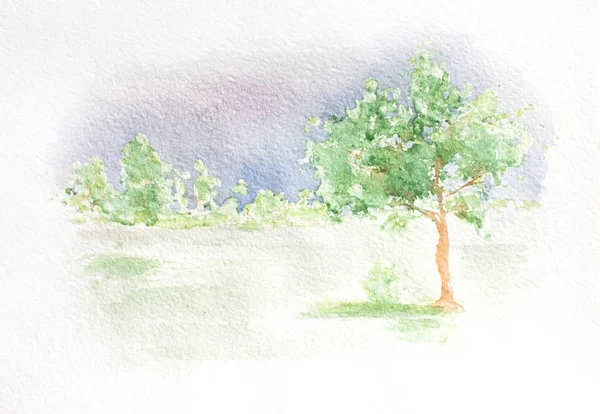 Suluboya yaz manzara illüstrasyon