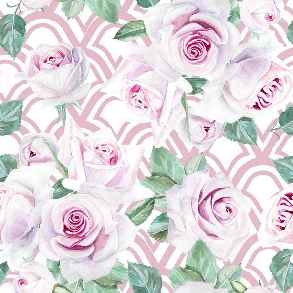 Aquarel roze rozen patroon — Stockfoto