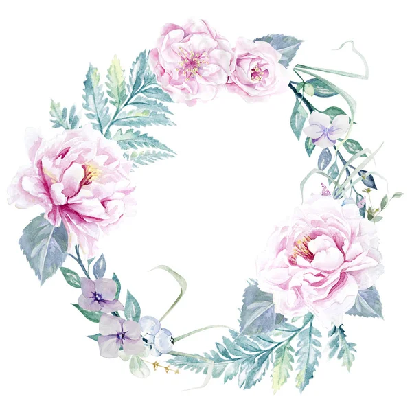 Akvarell Virágkeret Sablon — Stock Fotó