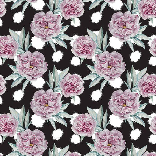 Acquerello senza soluzione di continuità Peonie Fiori Pattern — Foto Stock