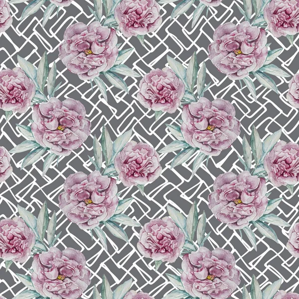 Sorunsuz suluboya Peonies çiçek deseni