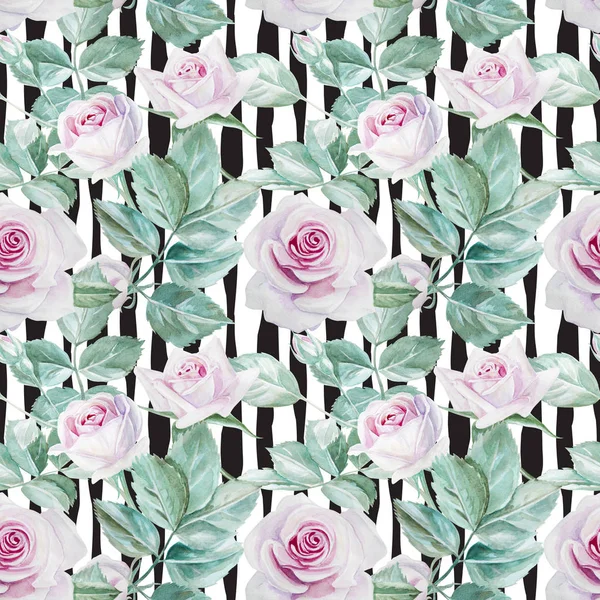 Naadloze rozen aquarel patroon — Stockfoto