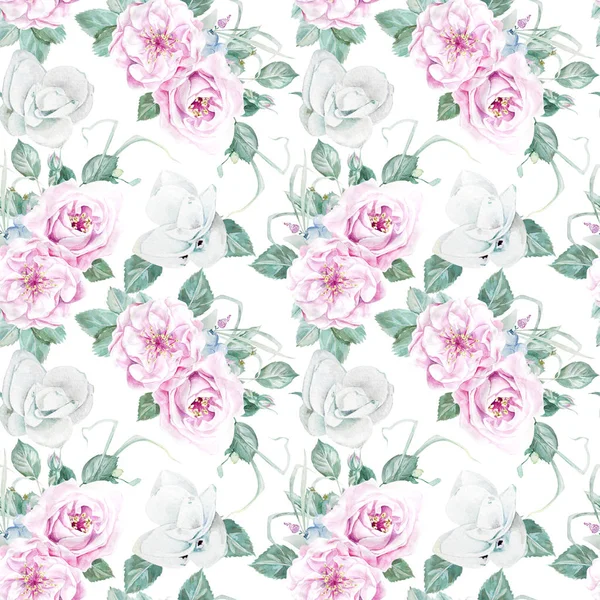 Acquerello senza soluzione di continuità Peonie Fiori Pattern — Foto Stock