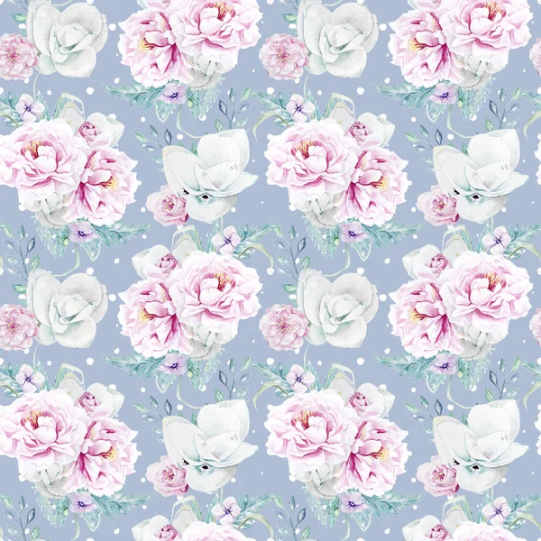 Seamless Watercolor Peonies Flowers Pattern — Stock Photo, Image
