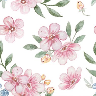 Dikişsiz suluboya çiçek desenli