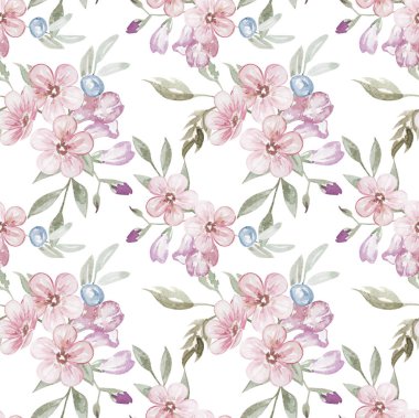 Dikişsiz suluboya çiçek desenli