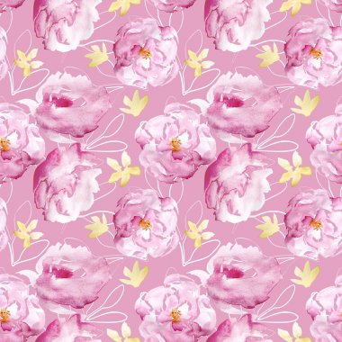 Dikişsiz suluboya çiçek desenli