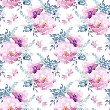 Dikişsiz suluboya çiçek desenli