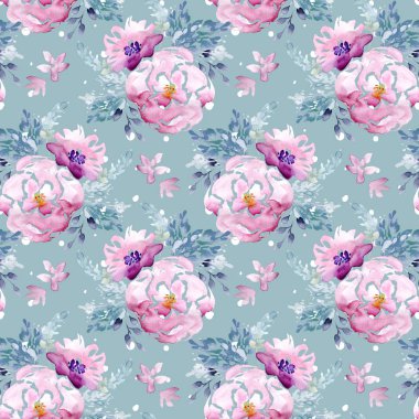 Dikişsiz suluboya çiçek desenli