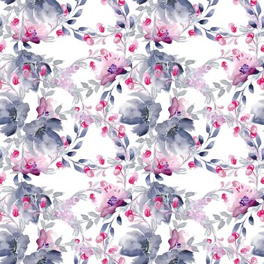 Dikişsiz suluboya çiçek desenli