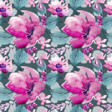 Dikişsiz suluboya çiçek desenli