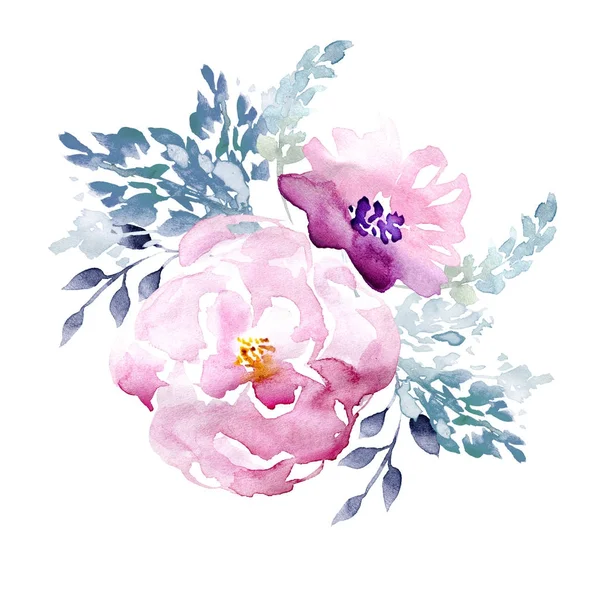 Aquarel Hand getrokken Floral elementen Arrangement — Stockfoto