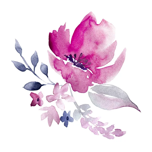 Arranjo de elementos florais desenhados à mão aquarela — Fotografia de Stock