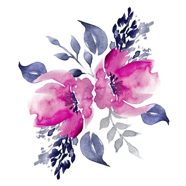 Suluboya elle çizilmiş çiçek öğeleri düzenleme — Stok fotoğraf