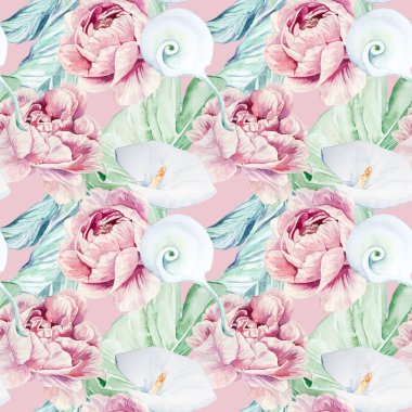 Sorunsuz suluboya beyaz Calla çiçek deseni