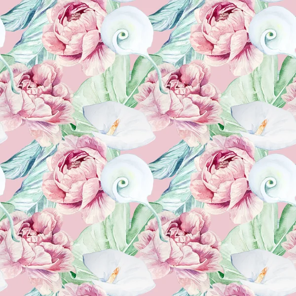 Бесшовный акварель White Calla Flowers Pattern — стоковое фото