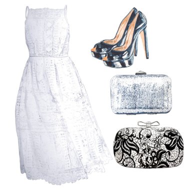 Suluboya elle çizilmiş moda aksesuar seti