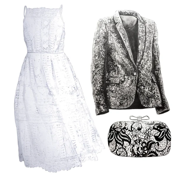 Suluboya elle çizilmiş moda aksesuar seti