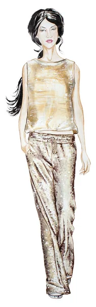 Akvarell Handritad Fashion Girl Illustration — Stockfoto