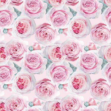 Sorunsuz suluboya pembe gül deseni