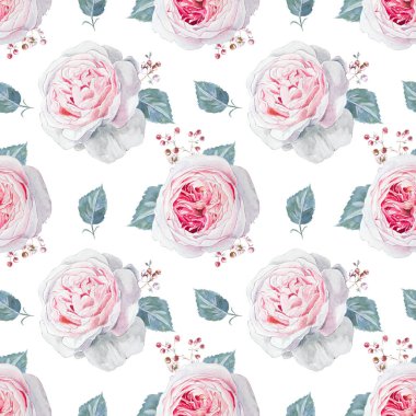 Sorunsuz suluboya pembe gül deseni