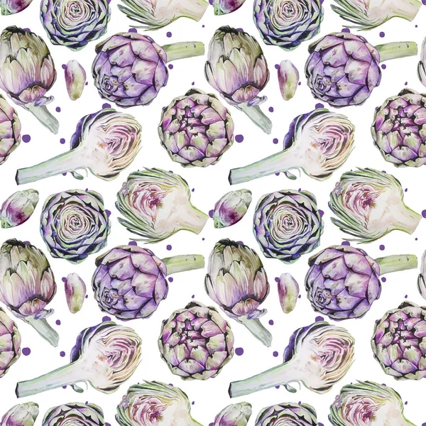 Naadloze aquarel paarse artisjokken patroon — Stockfoto