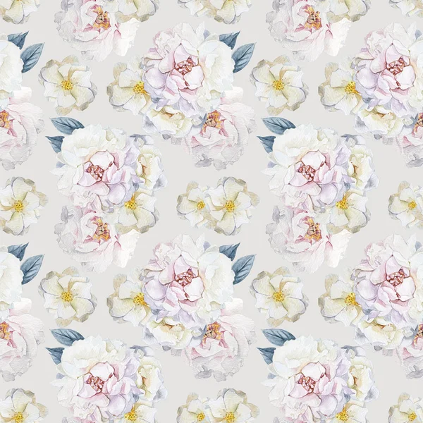 Seamless Watercolor Peonies Pattern — Stock Photo, Image