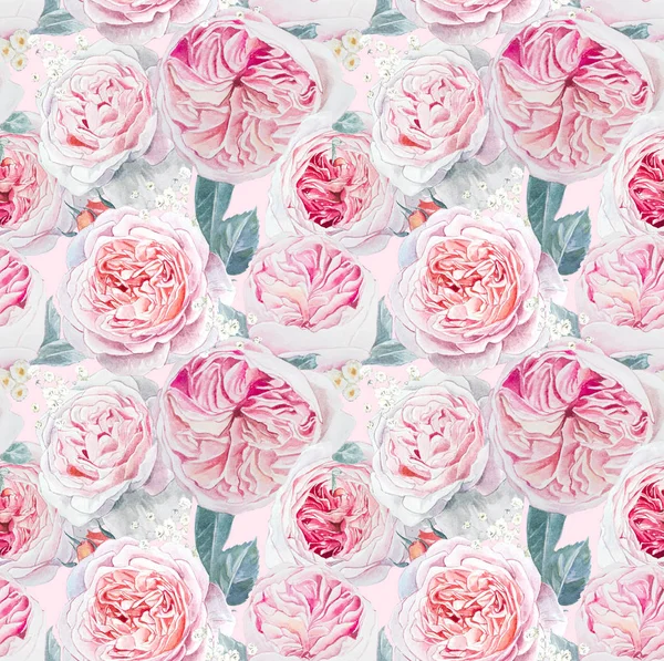 Seamless Watercolor Pink Roses Pattern — Stock Photo, Image
