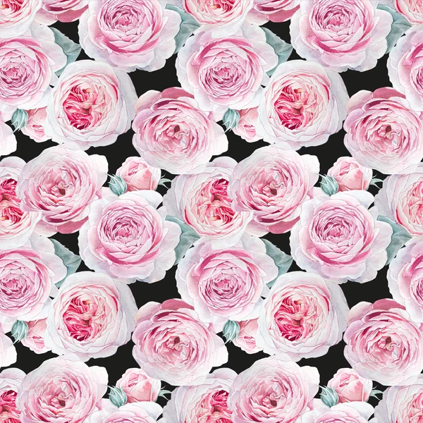 Varrat Nélküli Akvarell Rózsaszín Rózsa Minta — Stock Fotó