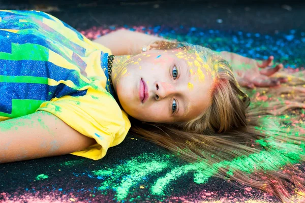 Farbe holi Mädchen — Stockfoto