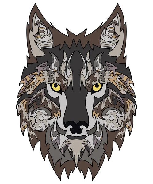 Bellissimo tatuaggio di lupo. Testa di lupo vettoriale come elemento di design su sfondo isolato — Vettoriale Stock