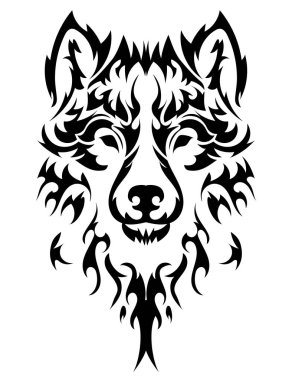 Güzel bir kurt dövmesi. Vector Wolf 'un kafası izole edilmiş bir arka planda tasarım elementi.