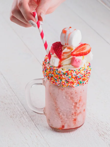 Pembe çilek freakshake — Stok fotoğraf