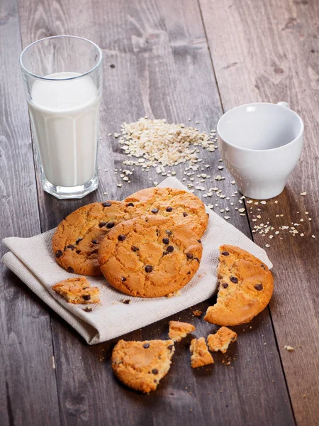 Round cookies with chocolate on the table