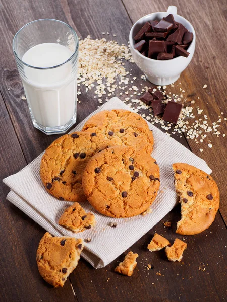 Round cookies with chocolate on the table