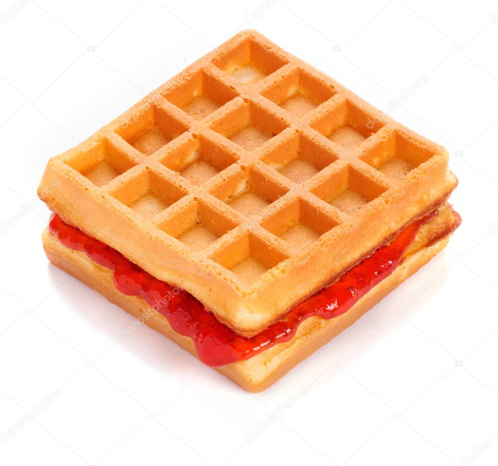 Square waffle with filling. Isolated