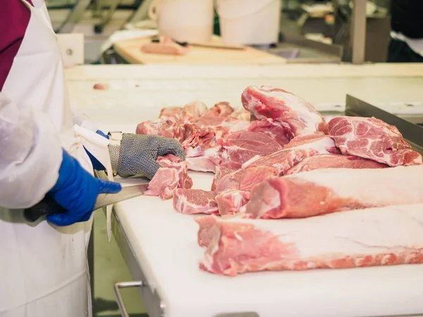 Splitting of pig carcass — Stock Photo, Image