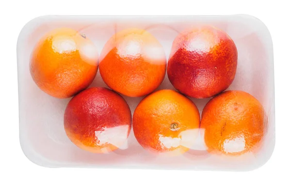 Bloed rood oranje fruit in container — Stockfoto