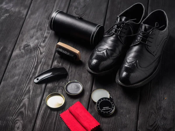 stock image Shoe polish set with black boots